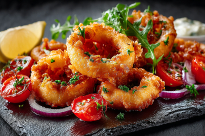 Забудьте про жарку! Кальмары в хрустящей панировке с черри и луком &mdash; запекаются за 10 минут. Идеальная горячая закуска к любому поводу